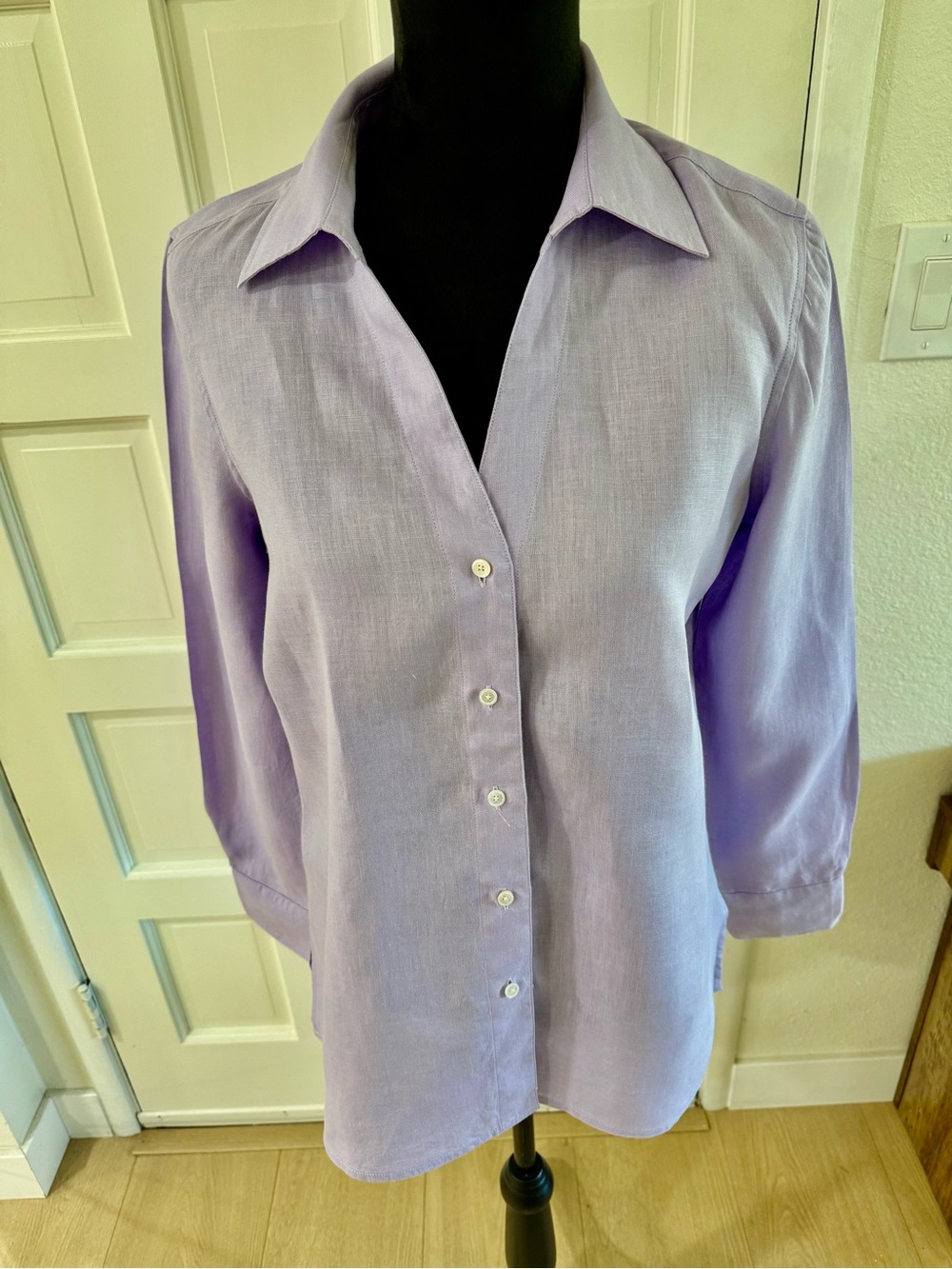 Talbots Pure Irish Linen Lavender Button Front Tunic Shirt Size 10